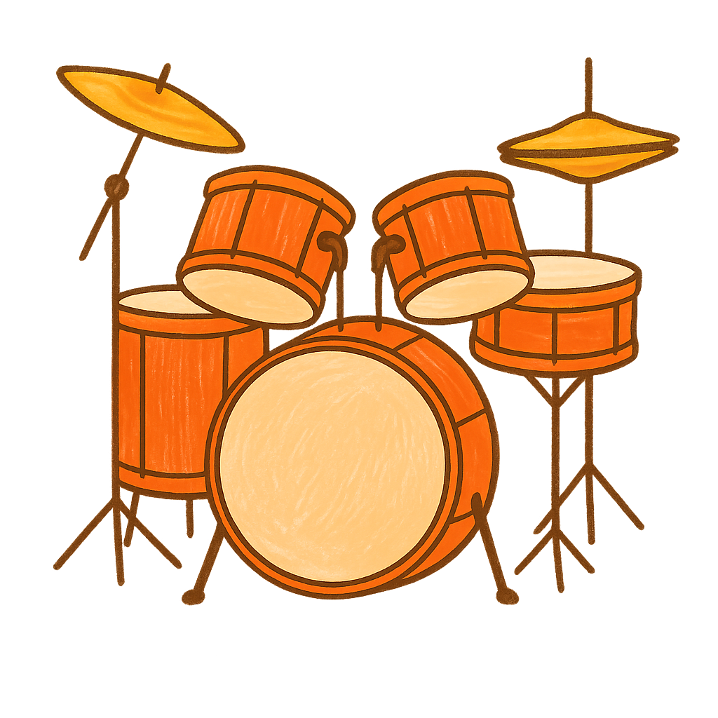 Illustrated graphic depicting a drum set.